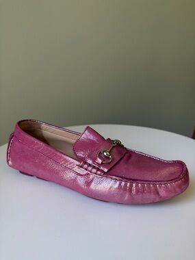Cole Haan metallic pink leather driving mocc/loafer silver-tone horsebit 7.5